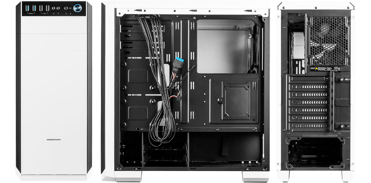 MODECOM OBERON 2F Miejsca montażowe dla napędów, panel przedni, tylni