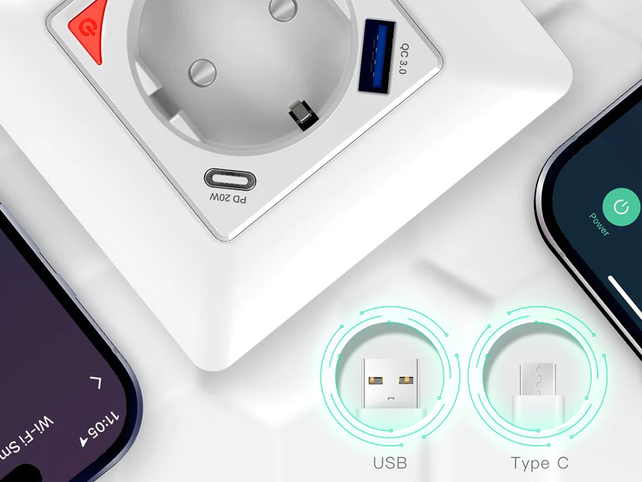 MOES Inteligentne Gniazdo ścienne USB-C Wi-Fi TUYA
