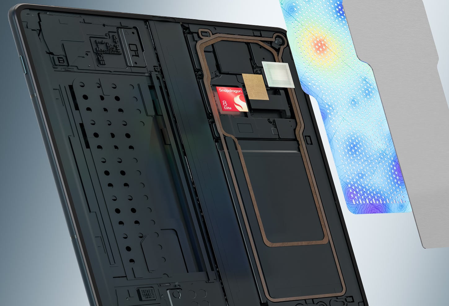 Wnętrze smartfona ukazujące umieszczenie procesora i komponentów