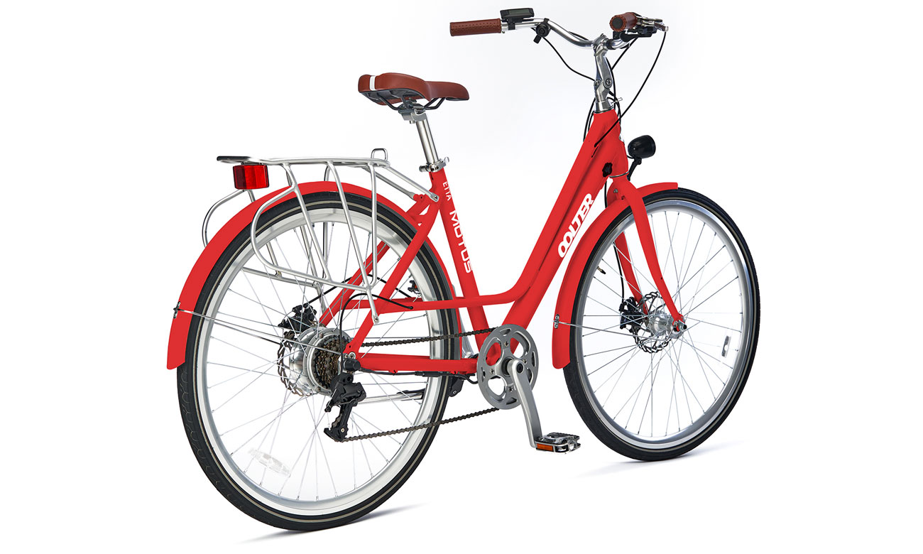 Rower elektryczny Motus Etta Red 490 mm - Widok prawego boku pod kątem