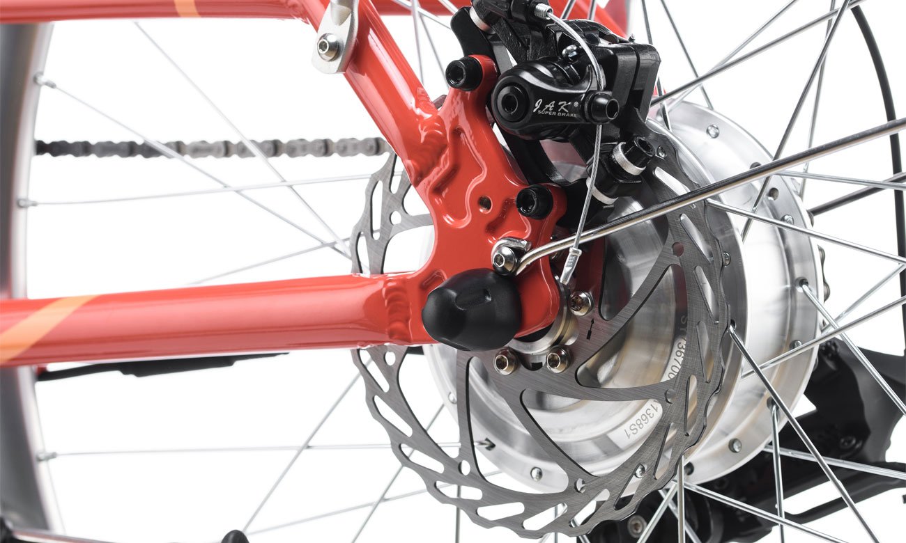 Rower elektryczny Motus Etta Red 490 mm - Zbliżenie na zębatki
