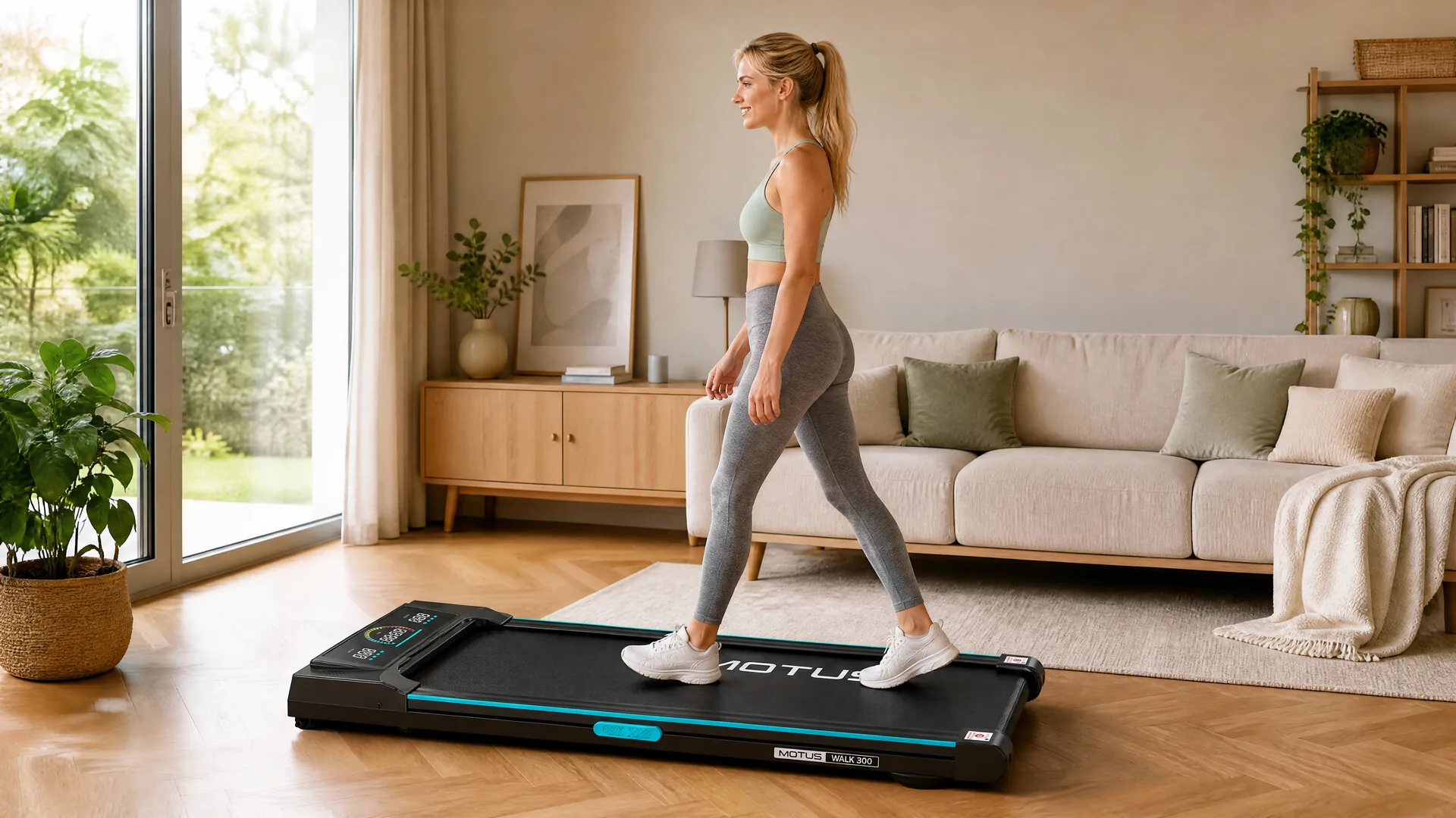 Kobieta spacerująca na WALK 300 w przytulnym salonie