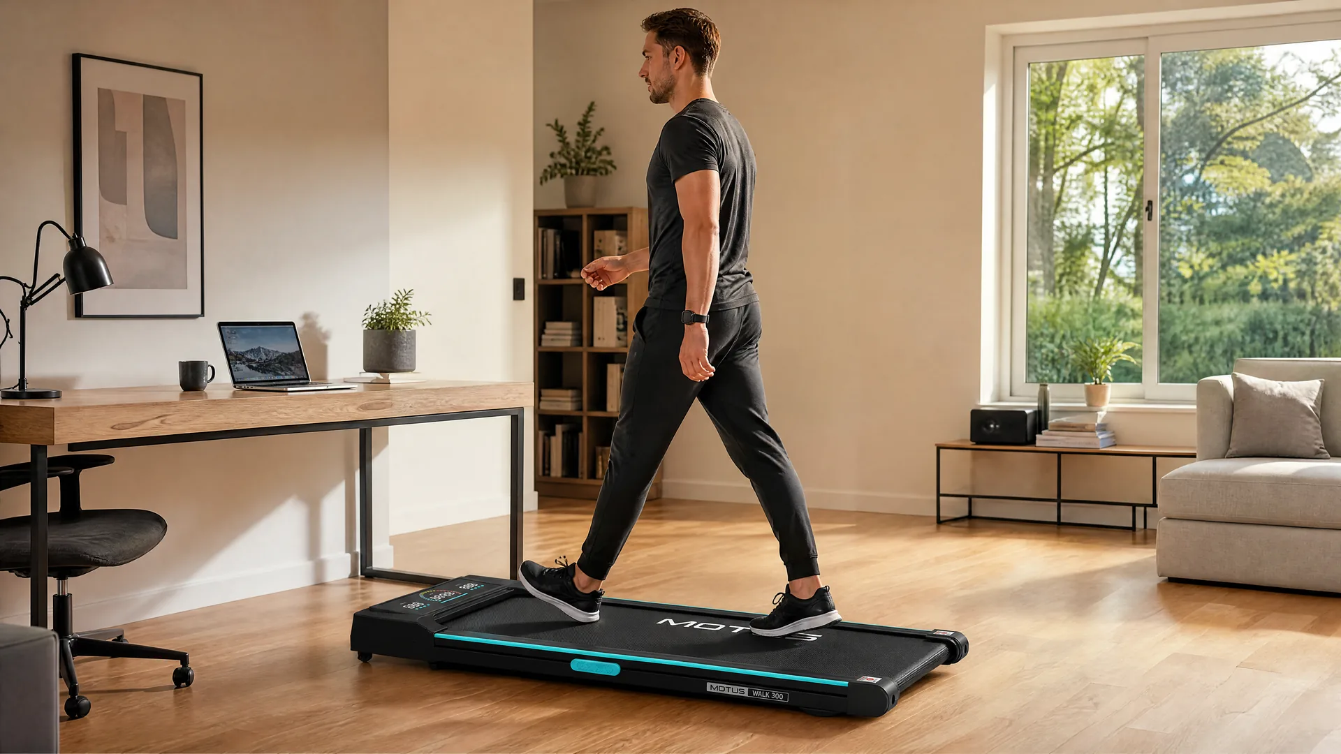 Mężczyzna spacerujący na WALK 300 w domowym biurze