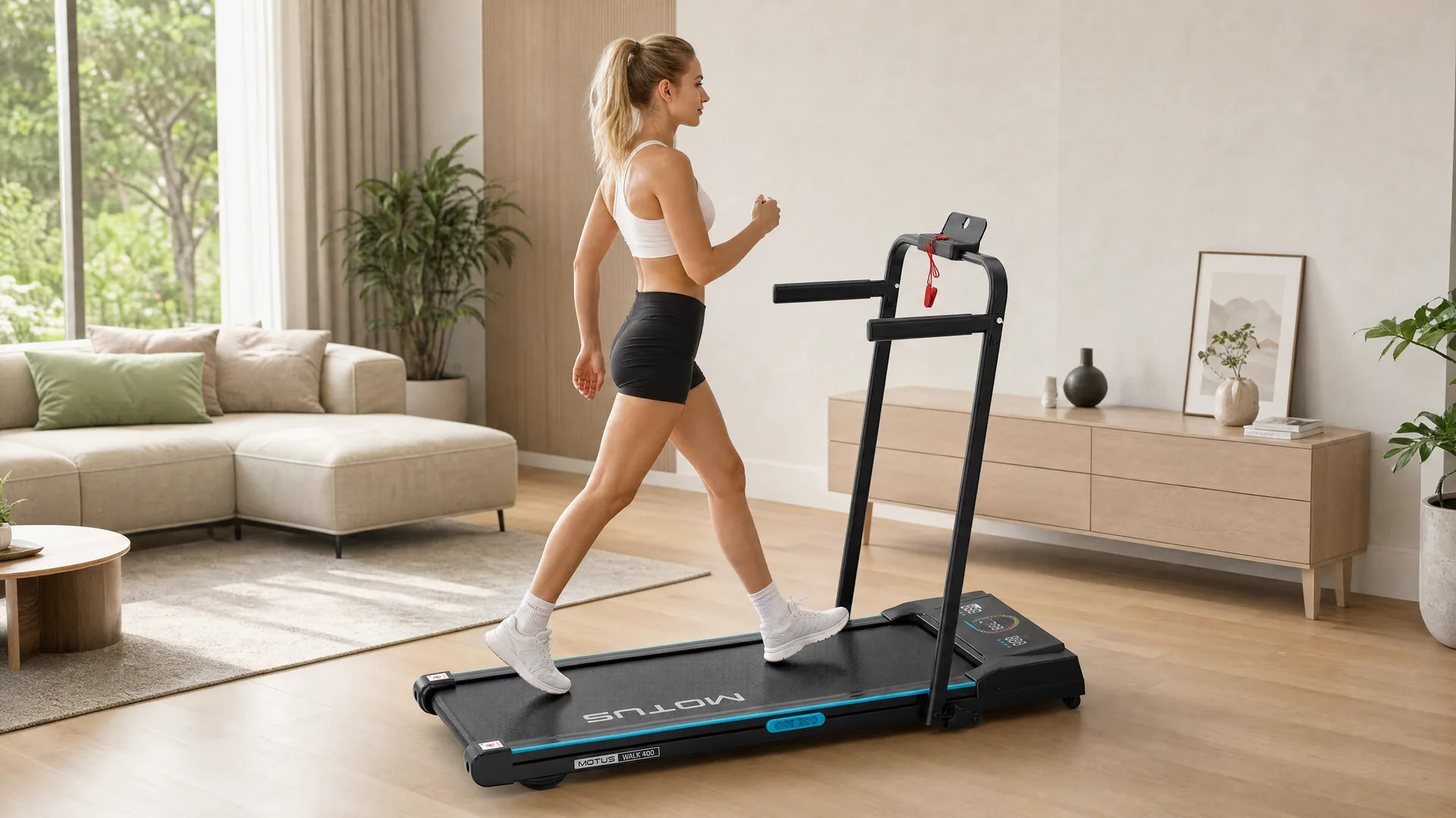 Kobieta korzystająca z poręczy WALK 400 w salonie
