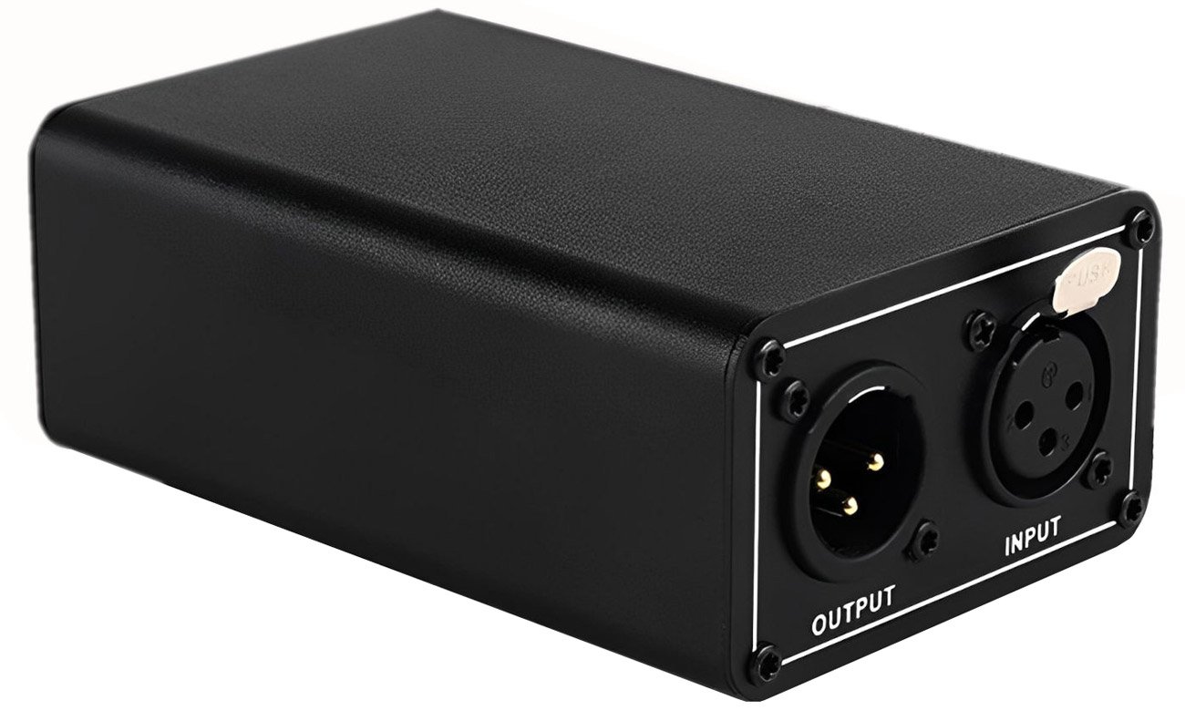 Zasilacz Mozos Phantom PP48V do mikrofonu XLR - Widok od tyłu pod kątem