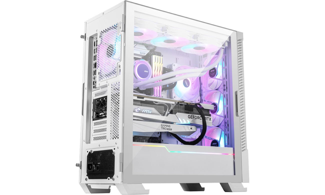 MSI MPG Velox 100R White widok z tyłu pod kątem