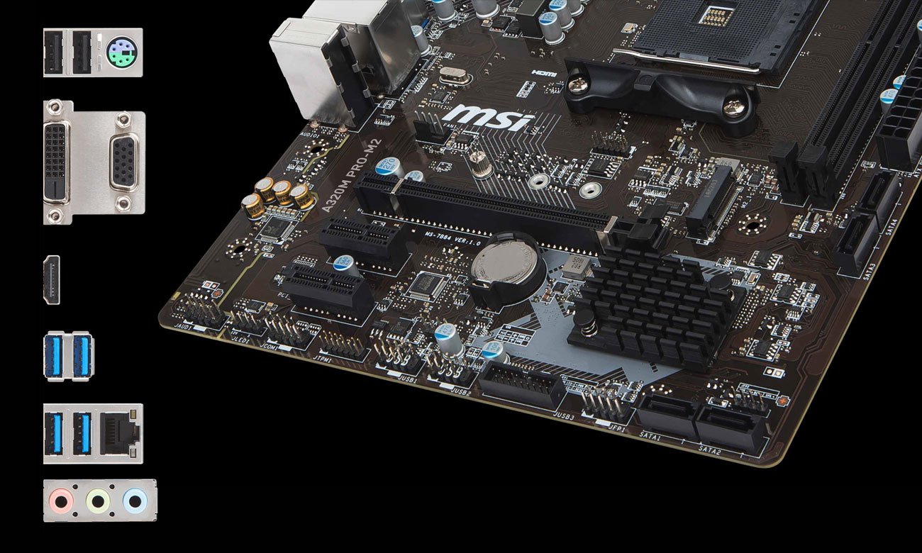 MSI A320M PRO-M2 Złącza M.2, USB