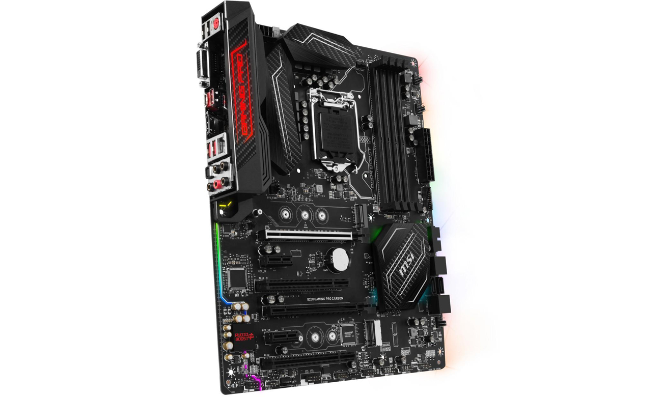 Płyta główna MSI B250 GAMING PRO CARBON Przód bok podświetlenie