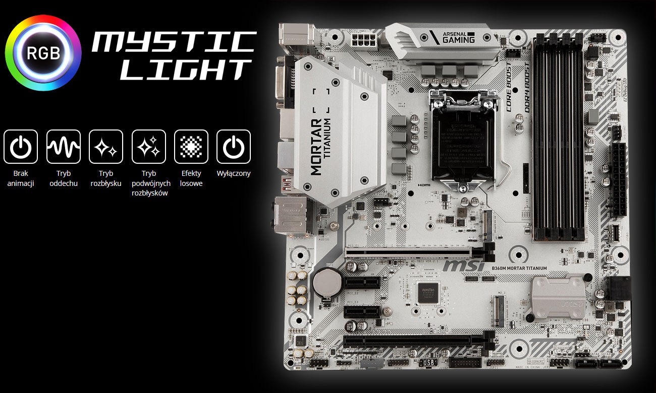 MSI B360M MORTAR TITANIUM Podświetlenie Mystic Light