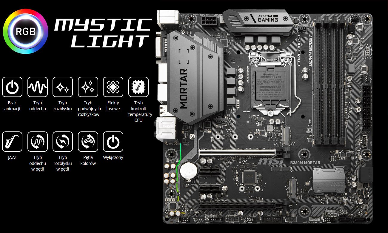 MSI B360M MORTAR Podświetlenie Mystic Light