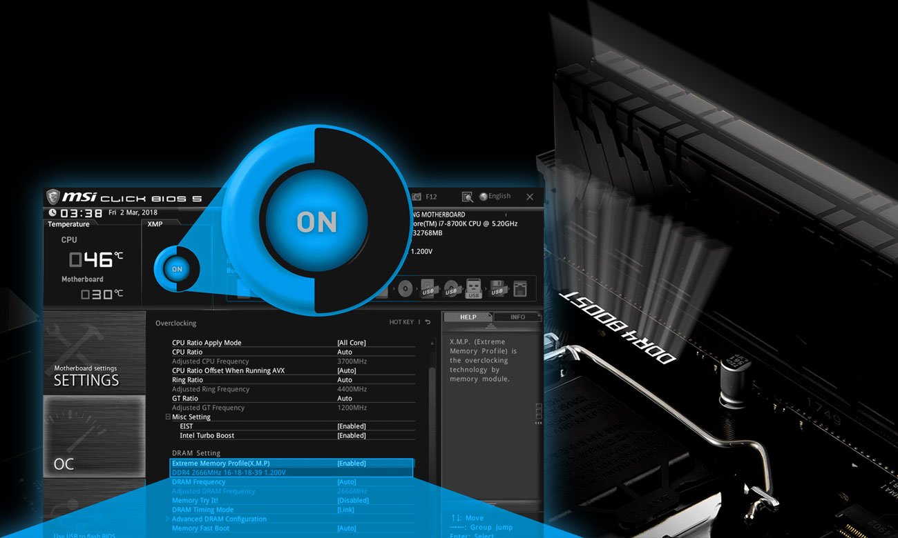 MSI B360M PRO-VD Niezrównana wydajność pamięci, Funkcja Easy XMP