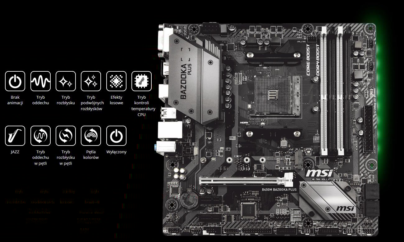 MSI B450M Bazooka Plus Rozświetl swój system MSI Mystic Light