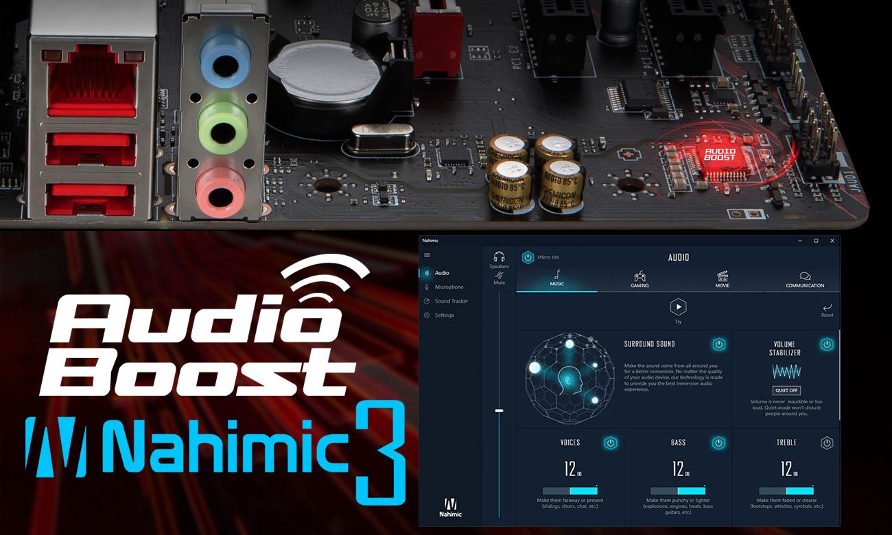 MSI B450M Gaming Plus Wciągający dźwięk z systemem Audio Boost, Nahimic 3