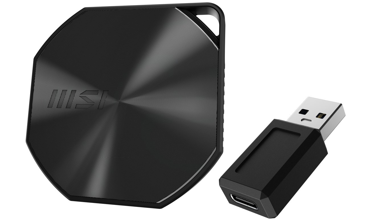 Dysk zewnętrzny SSD MSI DATAMAG 20Gbps - Widok ogólny wraz z przejściówką