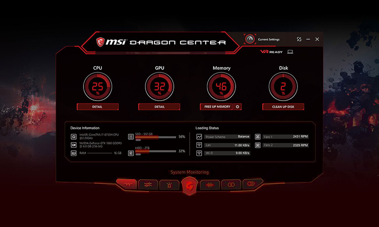 MSI GF63 8RC Aplikacja Dragon Center 2.0