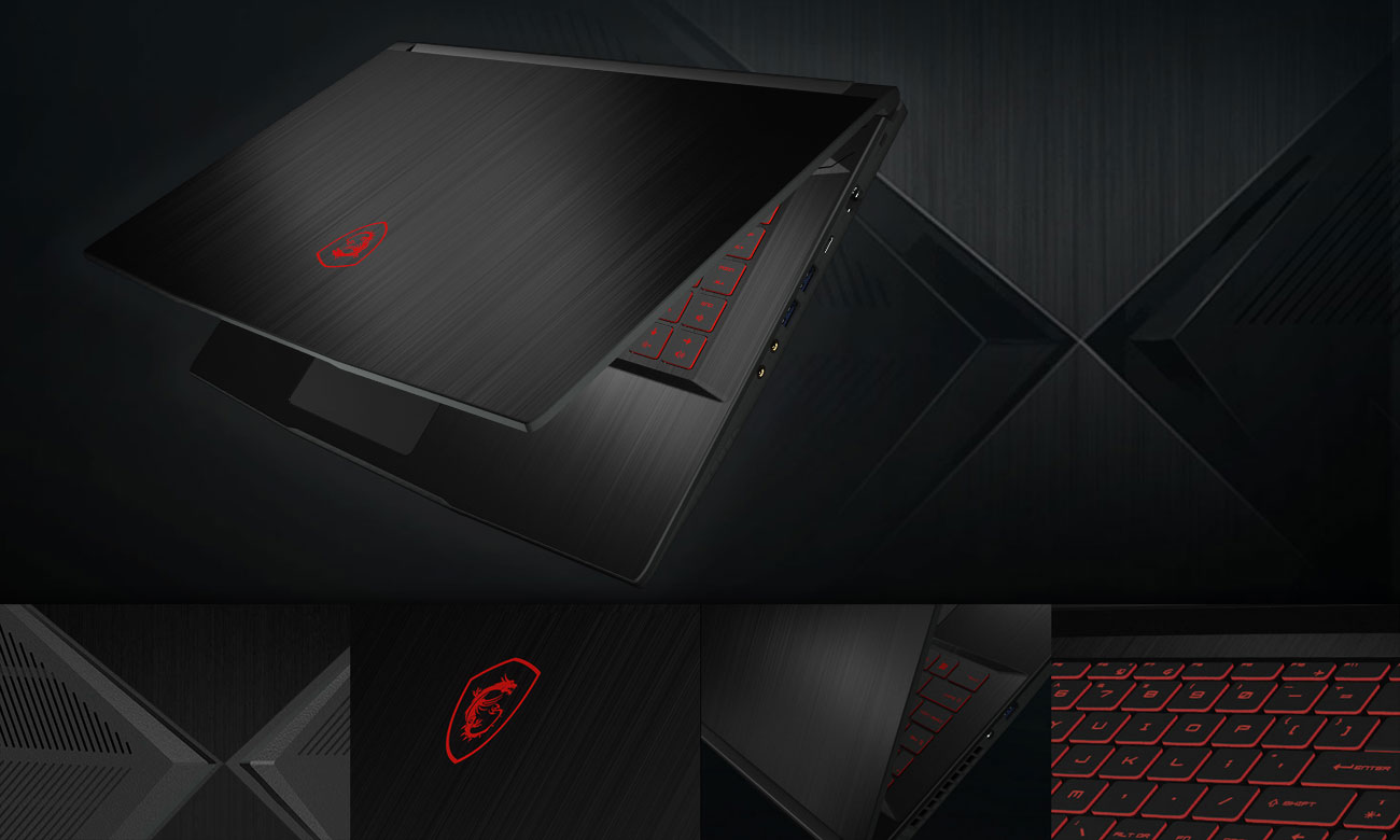 MSI GF63 8RD Smukła i lekka obudowa ze szczotkowanego aluminium