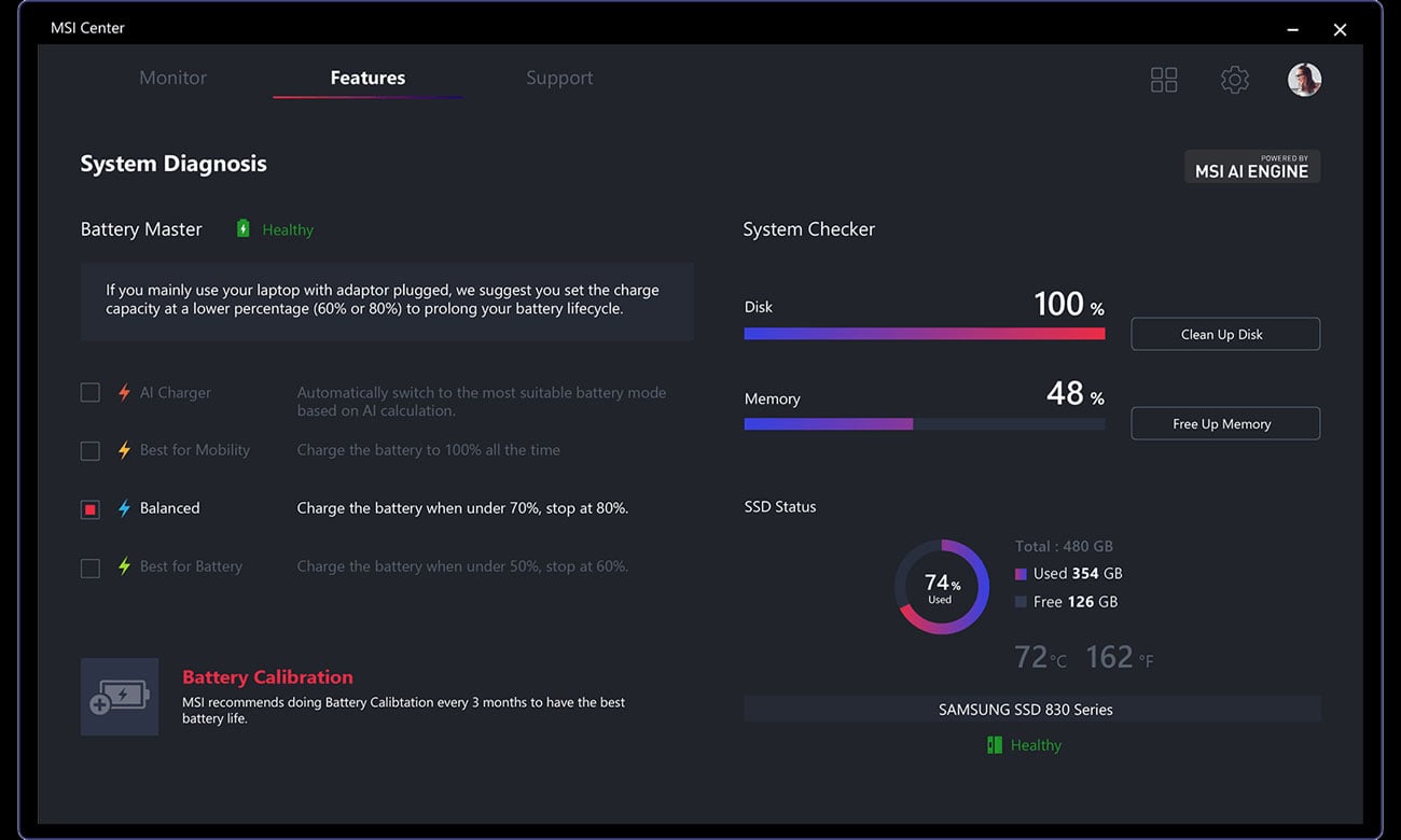 MSI GS76 Stealth MSI Center