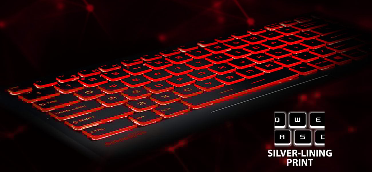 MSI GV72 8RC Gamingowa klawiatura firmy SteelSeries, Podświetlenie Silver Lining Print