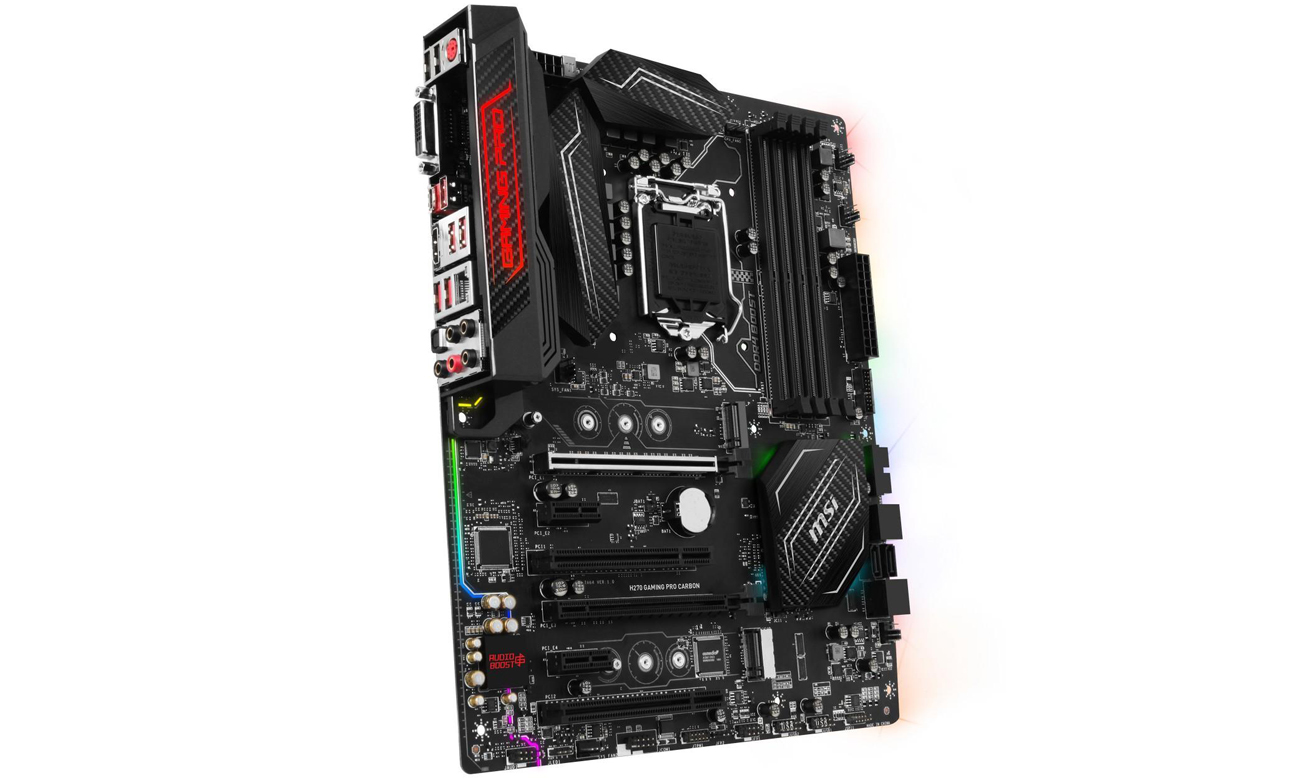 Płyta główna MSI H270 GAMING PRO CARBON Przód bok podświetlenie
