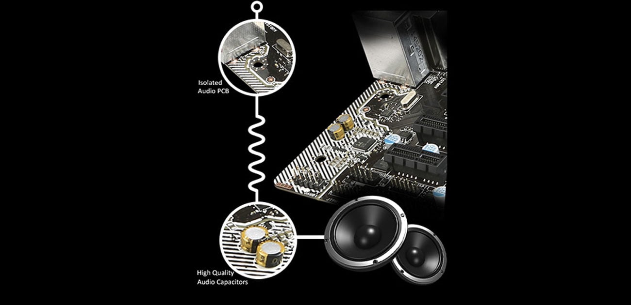 MSI H81M PRO-VD odizolowany układ audio wysoka jakośc kondensatorów