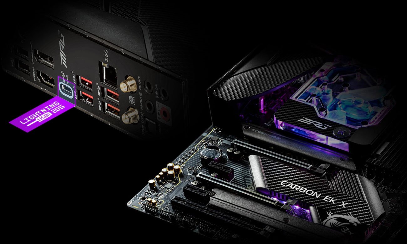 MSI MPG Z490 CARBON EK X - Złącza M.2, USB