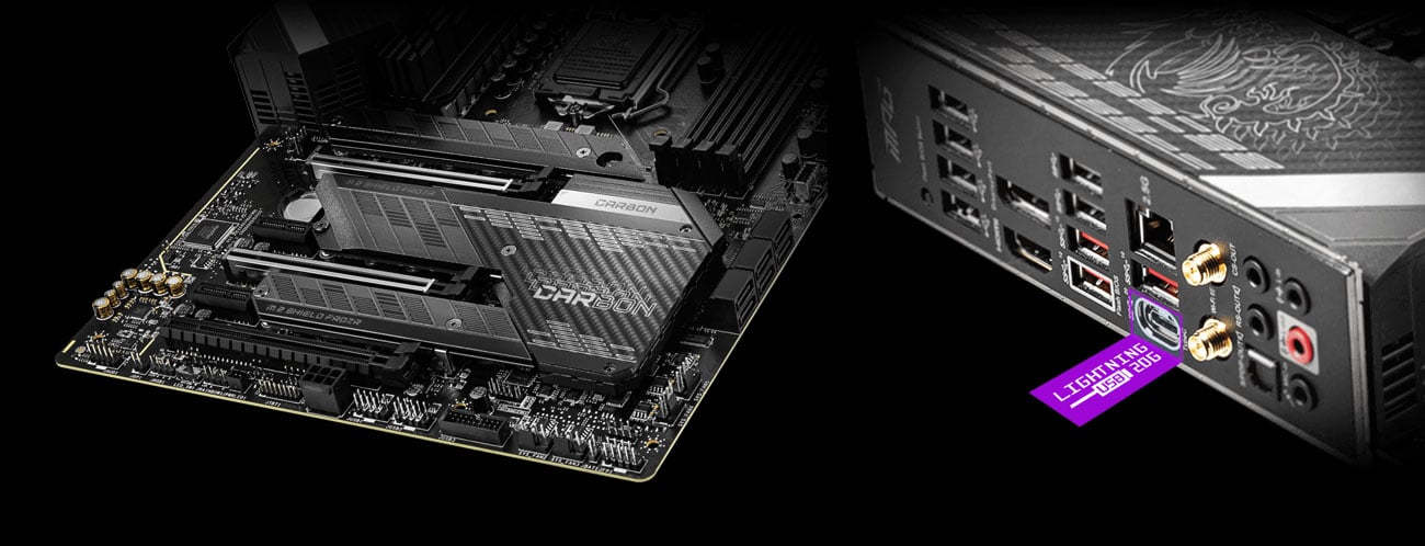 MSI MPG Z590 GAMING CARBON WIFI - Złącza M.2, USB