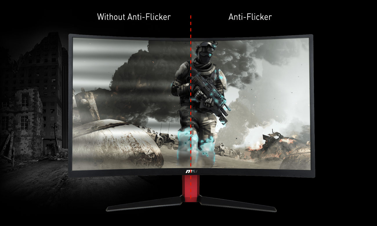 MSI Optix AG32C Curved Zmniejszenie emisji niebieskiego światła oraz migotania ekranu