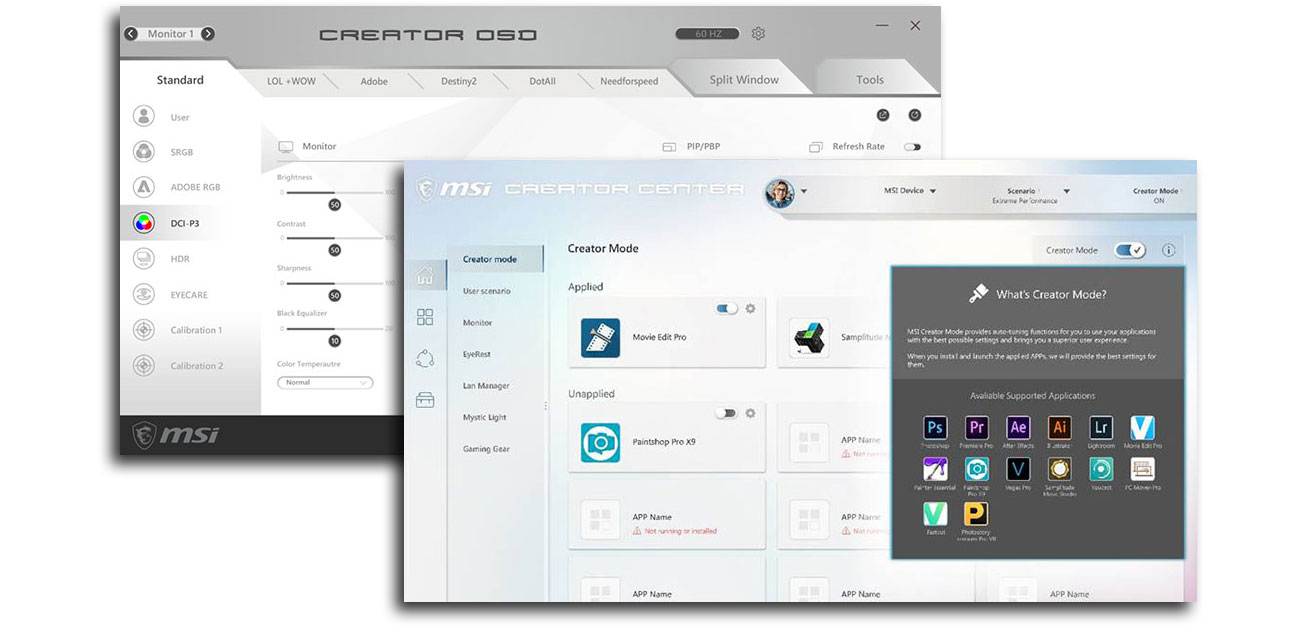MSI Creator Center i Creator OSD