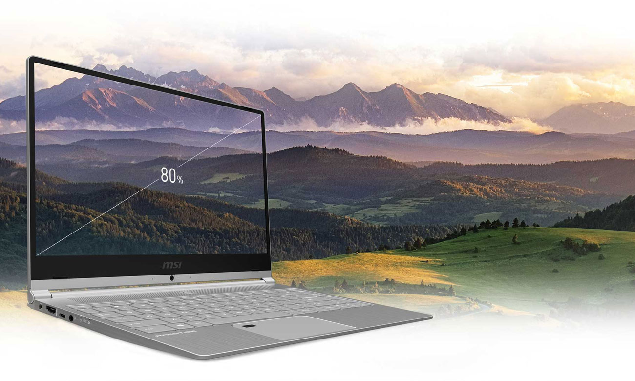 MSI PS42 8M Ekran Full HD IPS w wąskim obramowaniu, Ramka o grubości zaledwie 5,7 mm