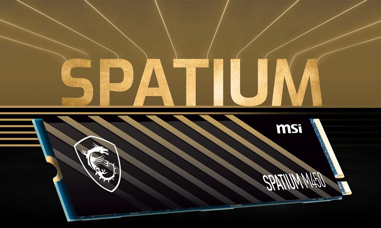 Dysk SSD M.2 PCIe Gen4 NVMe MSI Spatium M450 V1 1TB - Widok ogólny, grafika z tłem