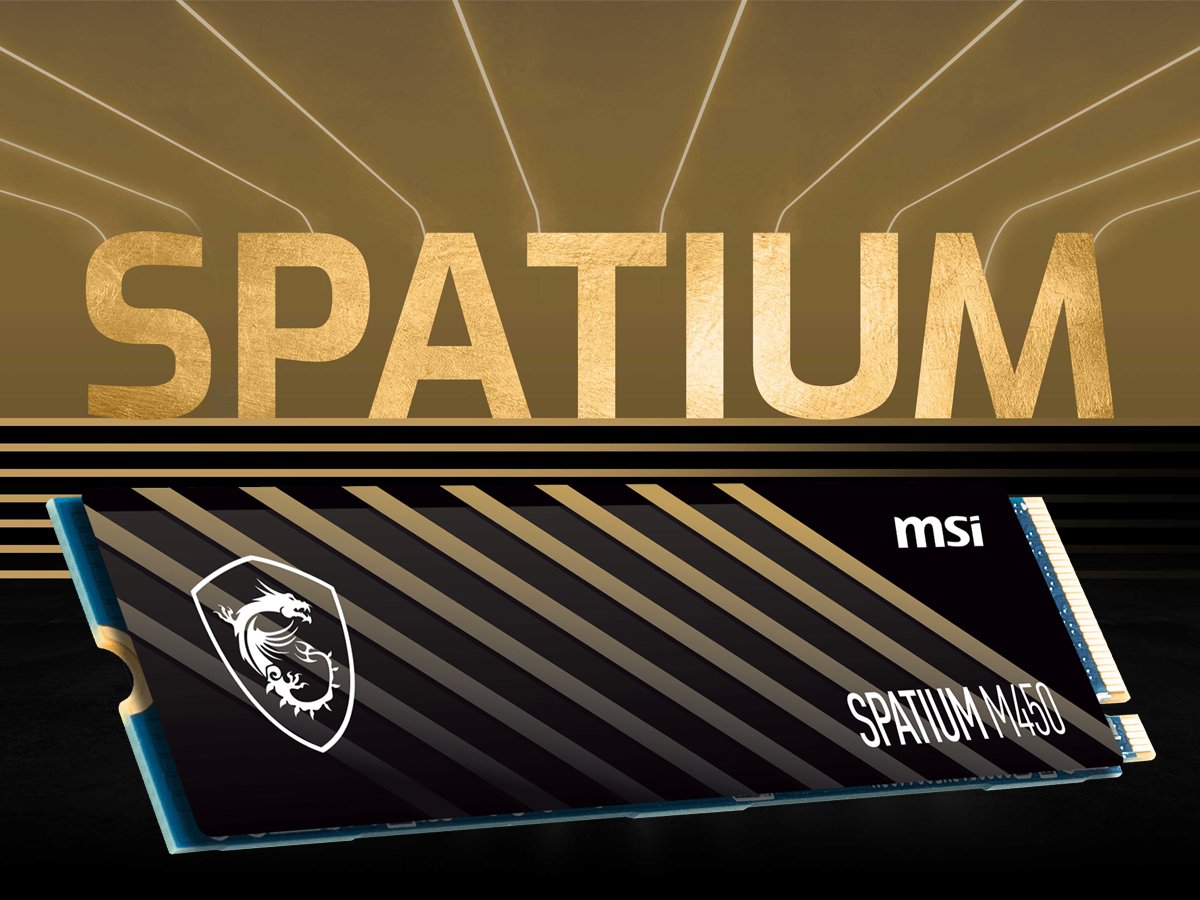 Dysk SSD M.2 PCIe Gen4 NVMe MSI Spatium M450 V1 1TB - Widok ogólny, grafika z tłem