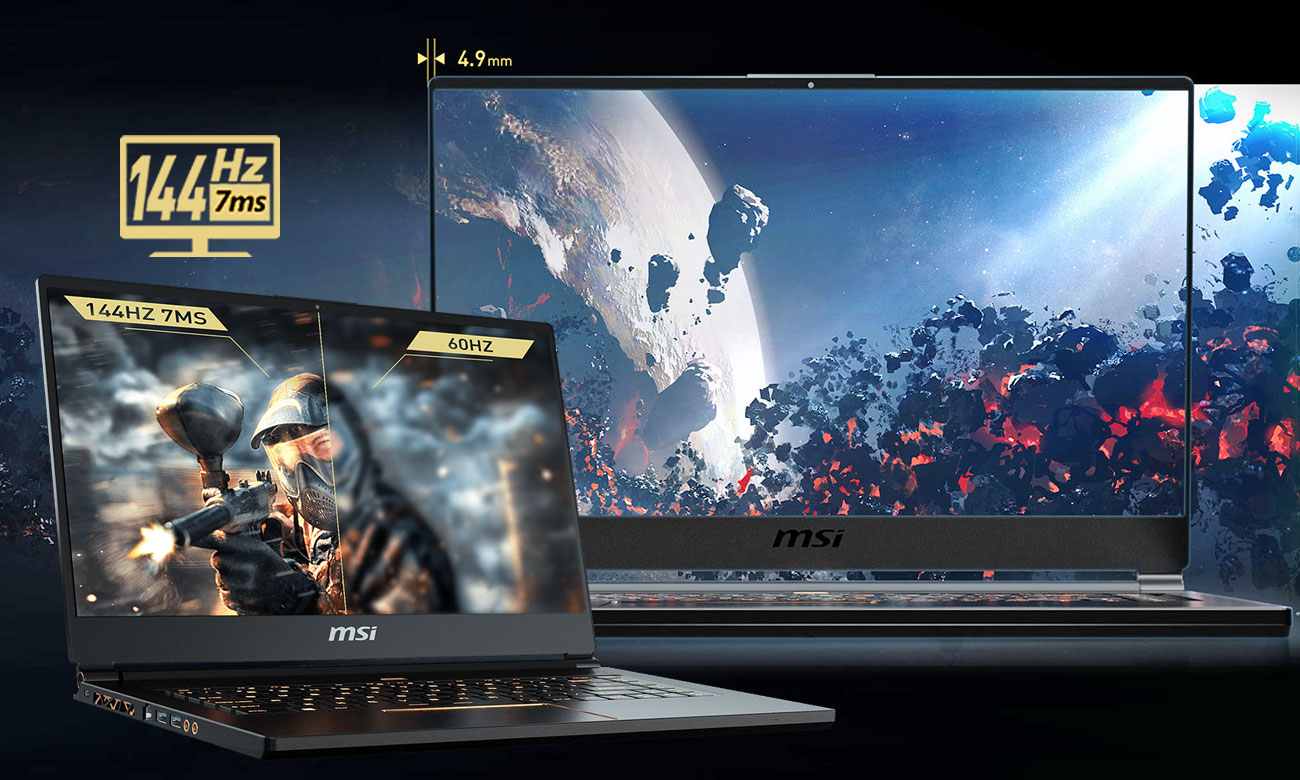 MSI GS65 Stealth Thin 8RF 144Hz wyświetlacz z wąską ramką i czasem reakcji 7ms