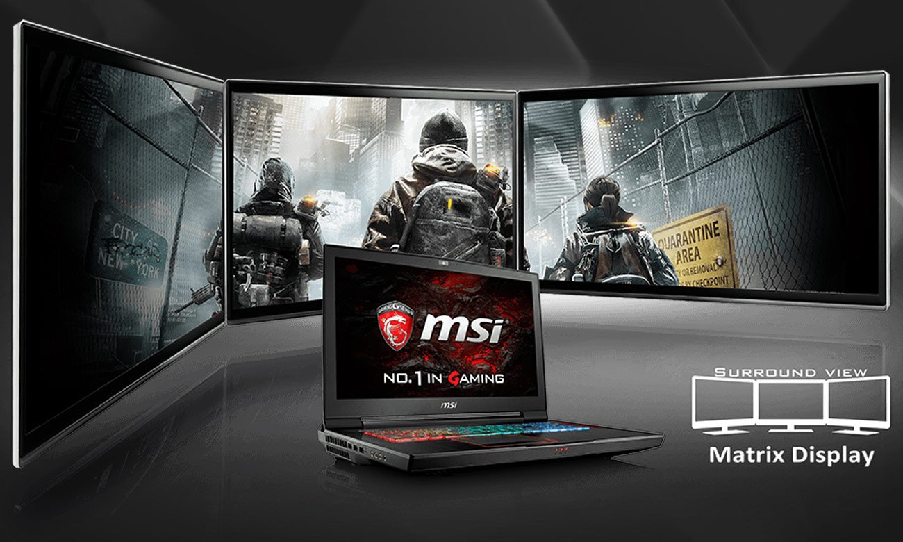 MSI GT83 Titan 8RF Rozszerz obraz na trzy zewnętrzne monitory 4K UHD, MSI Matrix Display