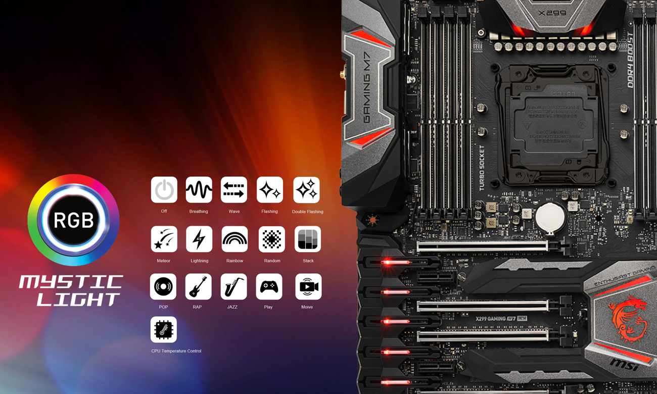MSI X299 GAMING M7 ACK Podświetlenie RGB Mystic Light