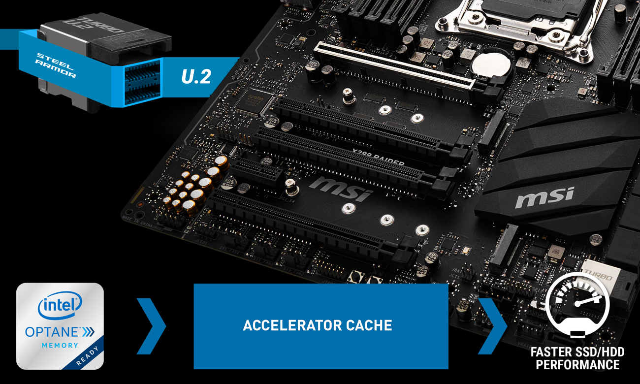 MSI X299 RAIDER Złącza Turbo M.2 oraz U.2 i Intel Optane
