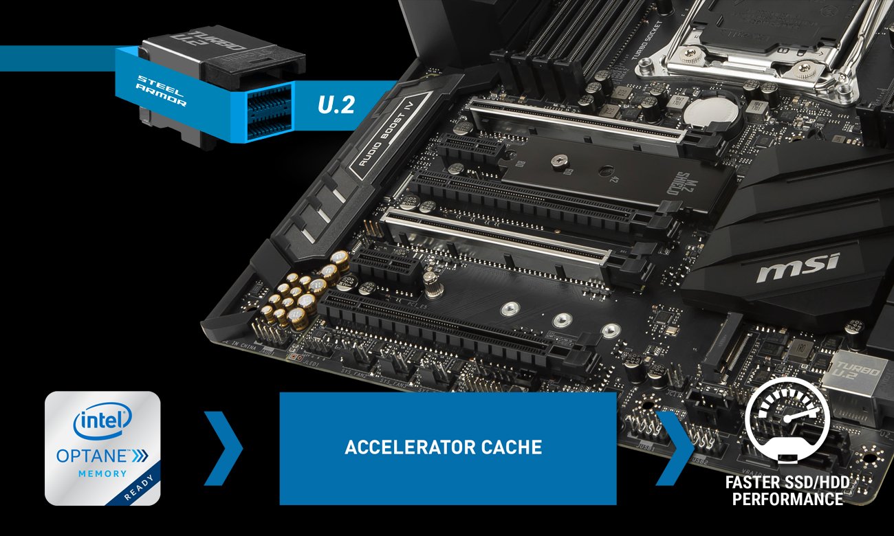 MSI X299 SLI PLUS Złącza Turbo M.2 oraz U.2 i Intel Optane