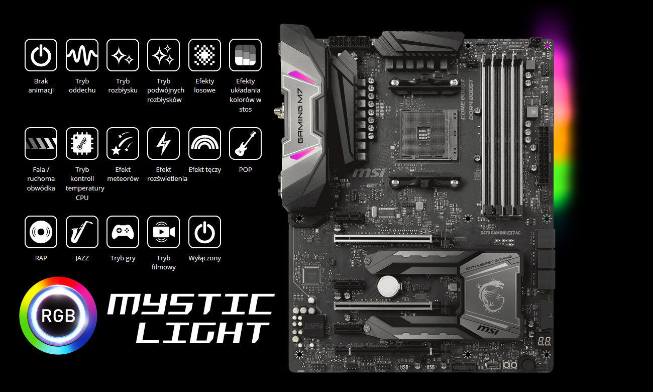 MSI X470 GAMING M7 AC Podświetlenie MSI Mystic Light