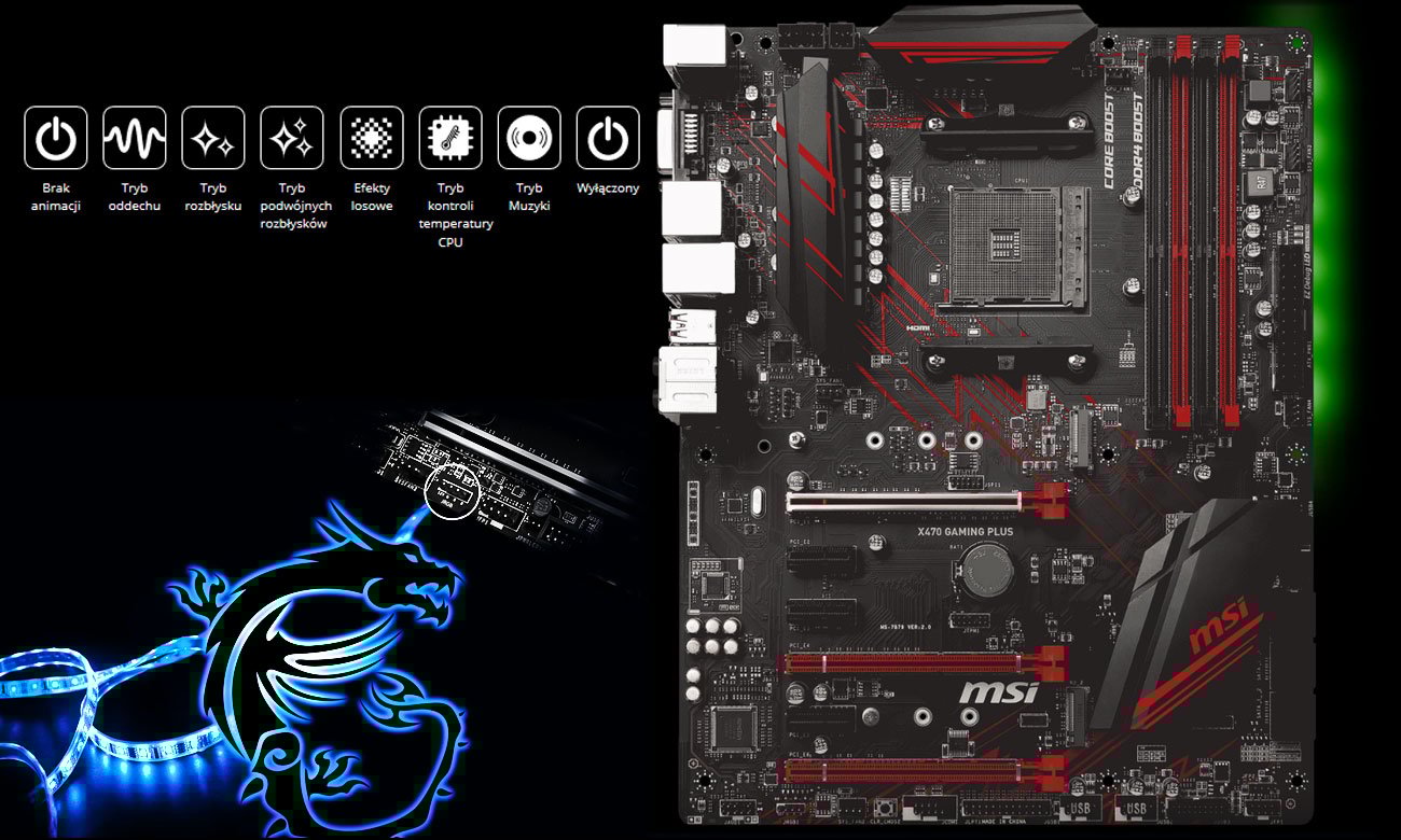 MSI X470 Gaming Plus Podświetlenie MSI Mystic Light