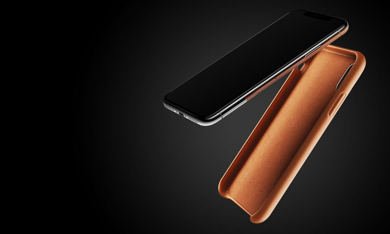 Mujjo Full Leather do iPhone X Brązowe Wyściółka