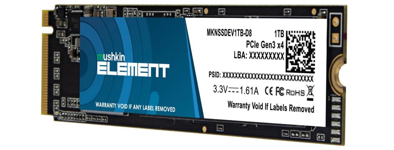 Dysk SSD M.2 PCIe NVMe Mushkin Element 1 TB - Widok od przodu pod kątem