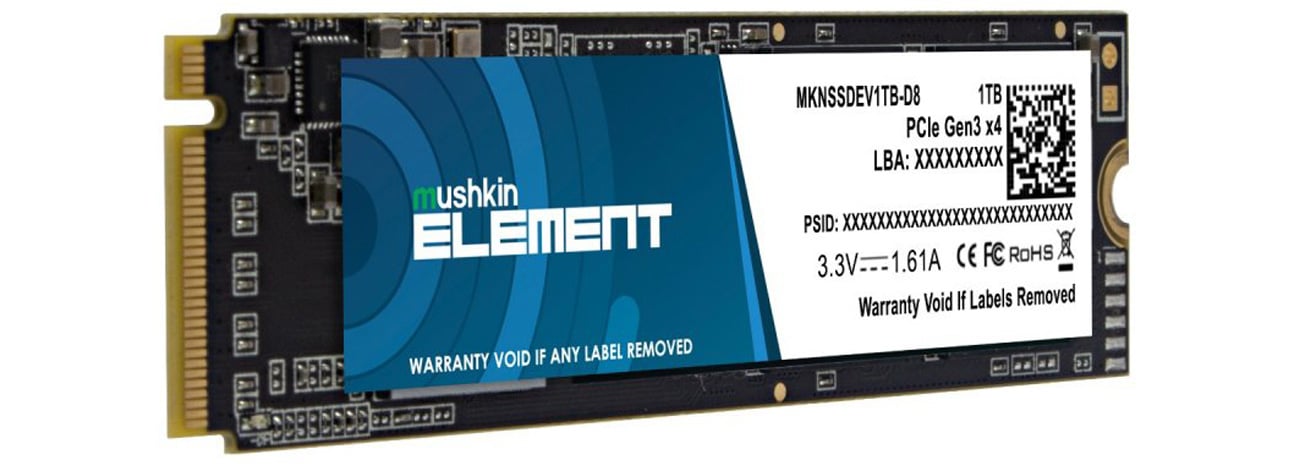 Dysk SSD M.2 PCIe NVMe Mushkin Element 1 TB - Widok od przodu pod kątem