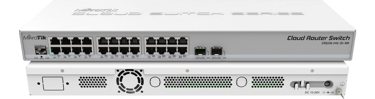 MikroTik CRS326-24G-2S+RM przód, tył