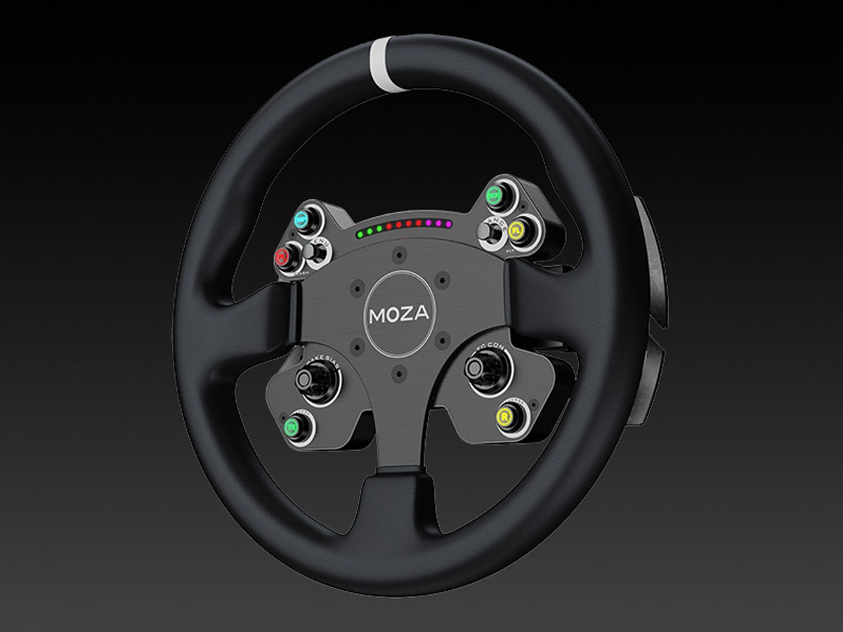Kierownica gamingowa Moza Racing CS V2P - Widok ogólny, grafika z tlem