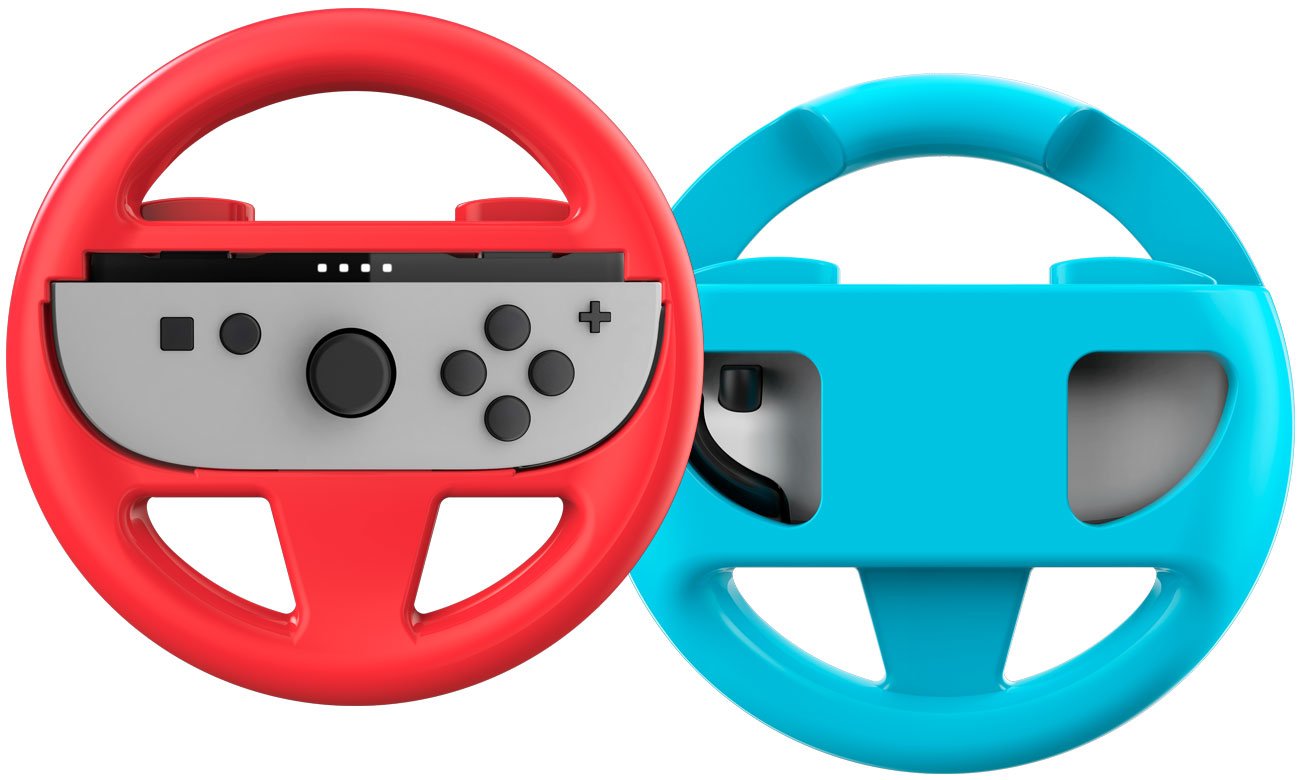 Kierownice Nacon New Dual Wheel do Joy-Con 2 - Widok obu kierownic od przodu i od tyłu