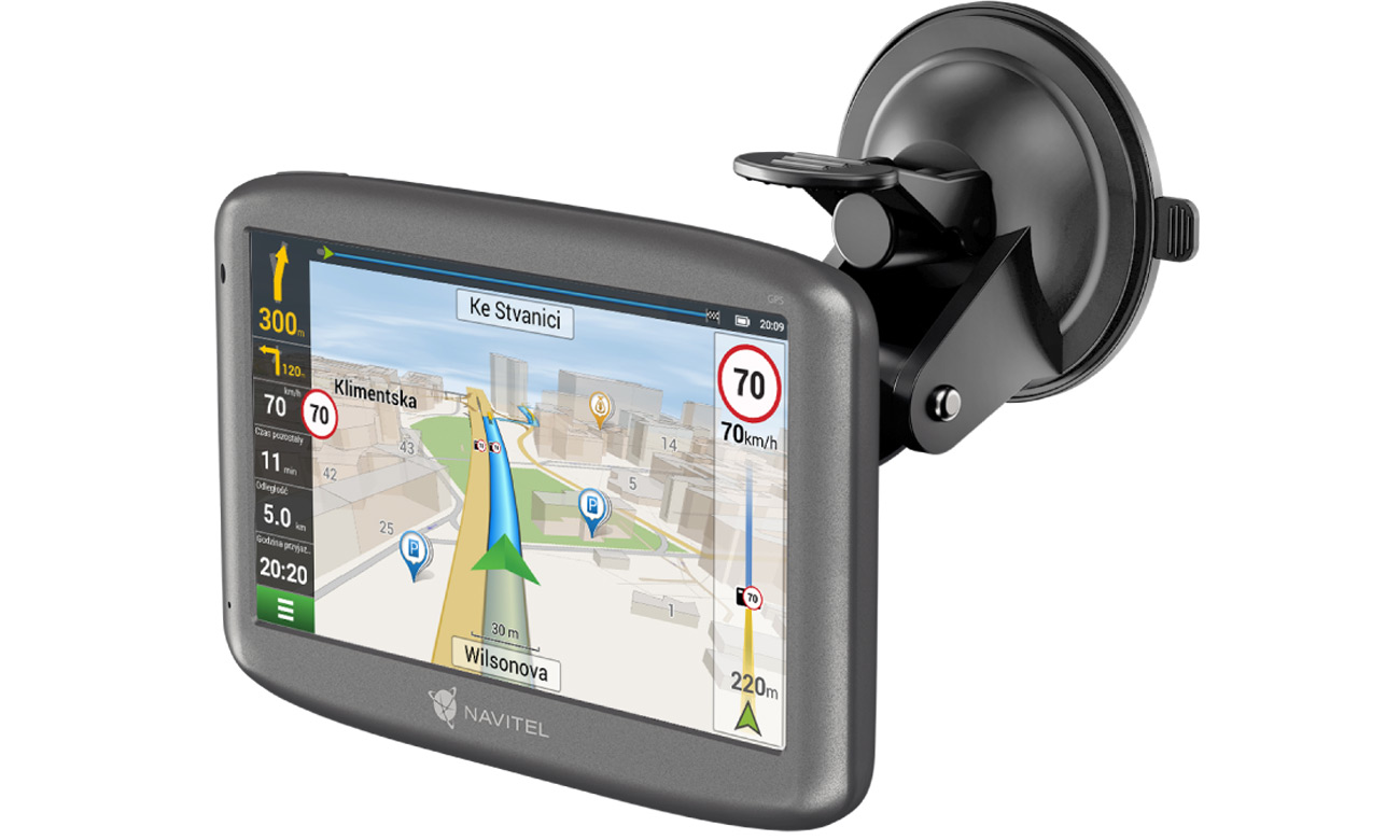 Nawigacja GPS Navitel E501 - Widok od przodu pod kątem z uchwytem