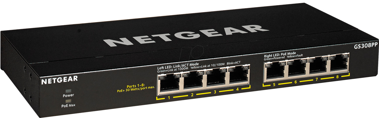 8-portowy, niezarządzany przełącznik Netgear GS308PP