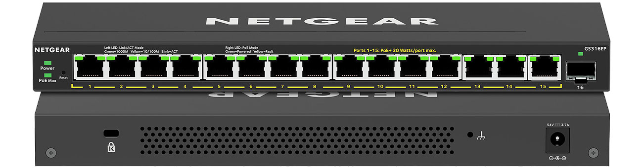 Netgear GS316EP Przód, tył