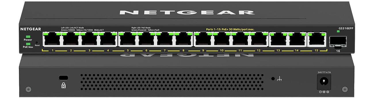 Netgear GS316EPP Przód, tył