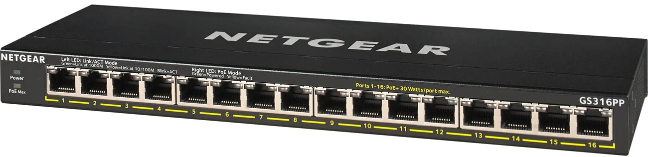 16-portowy, niezarządzany przełącznik Netgear GS308PP