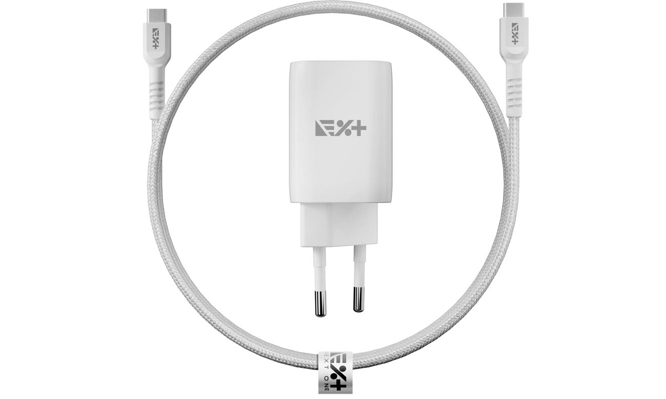 Ładowarka sieciowa NEXT ONE Fast 35W GaN 2xUSB-C z kablem USB-C white